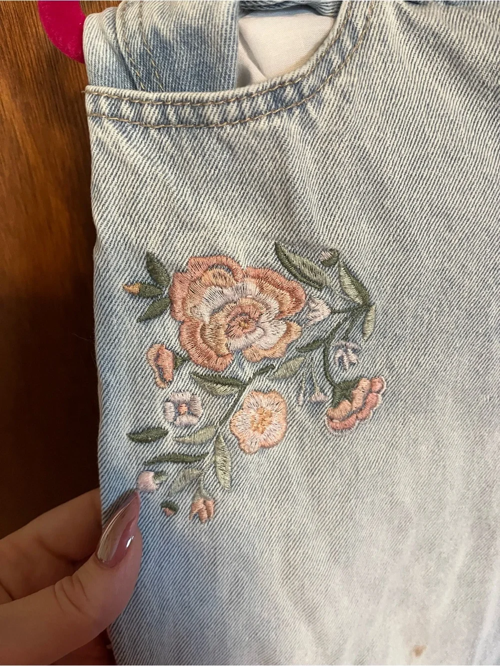 Justice Light Wash Denim Jeans with Pink Floral Embroidery
